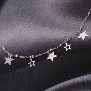 Vanbelle Sterling Silver Jewelry Big & Small Multi-Star Anklet